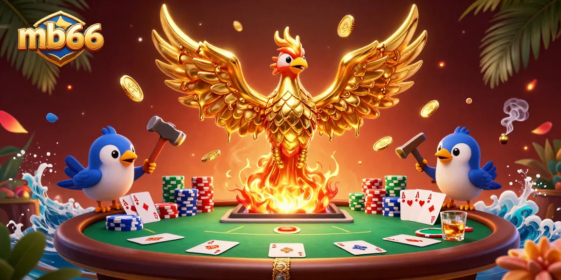 Experience thrilling poker action at mb66 with a molten golden phoenix and vibrant game elements.