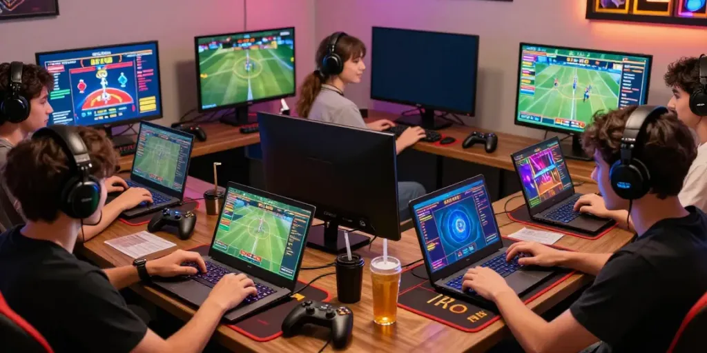 Enthusiastic friends enjoying online gaming at https://tx88bet.vip/ with competitive spirit and modern tech.