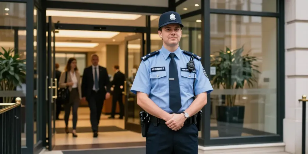Security Guards delivering professional service at a corporate building in London.