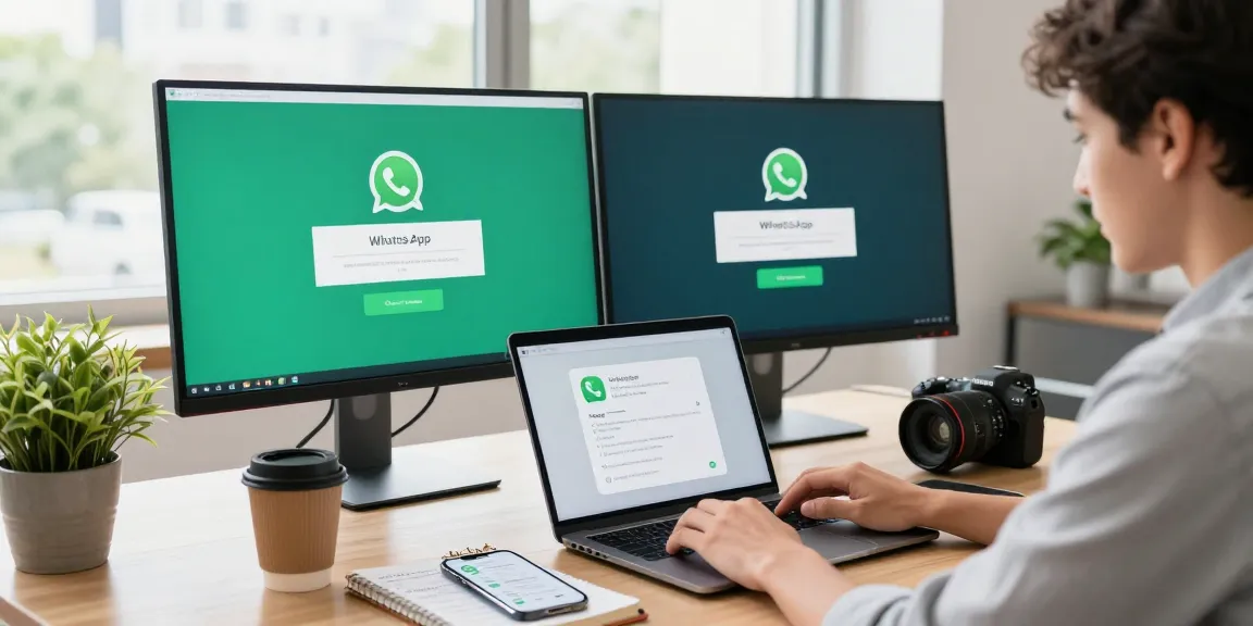 Workspace scene of WhatsApp下載 on a laptop alongside productivity elements in a modern office.