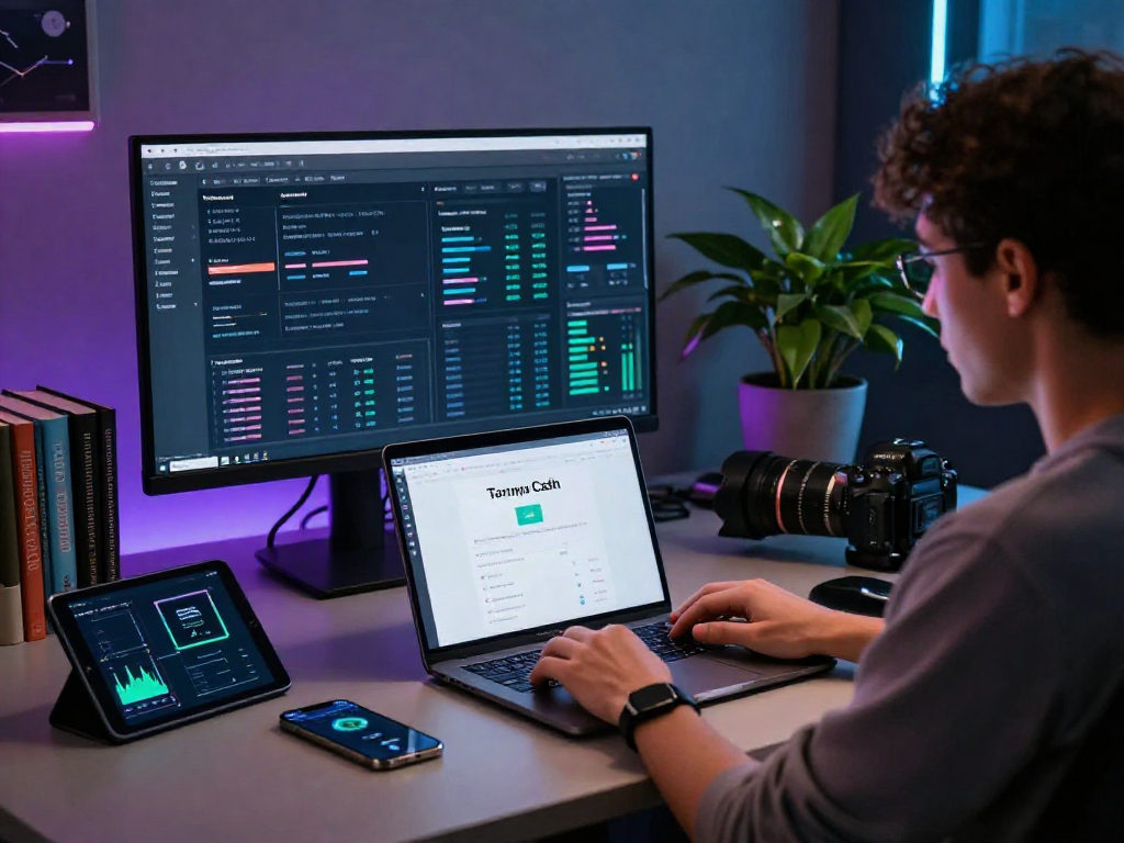 Tornardocash user engaging with cryptocurrency privacy protocol features in a modern workspace.