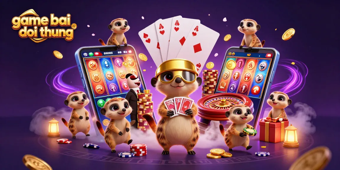 Experience the excitement of game bai doi thuong with lively meerkats in a vibrant casino scene.