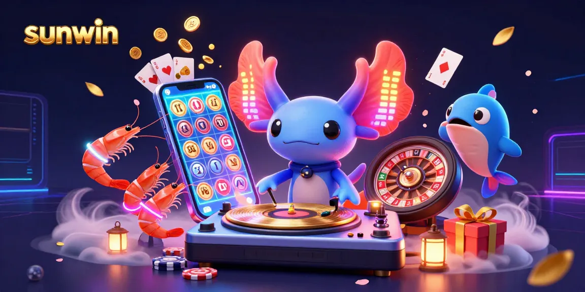 Join the fun at sunwin with a vibrant underwater casino scene featuring dancing shrimp and a lively DJ.